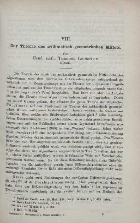 VIII. Zur Theorie des arithmetisch-geometrischen Mittels.