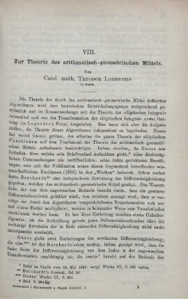 VIII. Zur Theorie des arithmetisch-geometrischen Mittels.