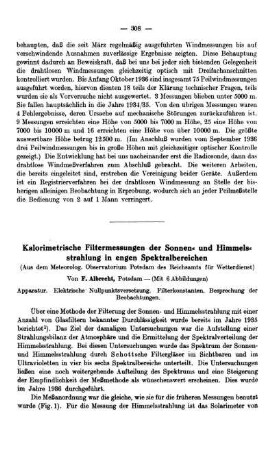 Kalorimetrische Filtermessungen der Sonnen- und Himmelsstrahlung in engen Spektralbereichen