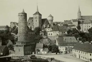 Bautzen, Stadtansicht : Bautzen. Ansicht mit Alter Wasserkunst, Michaeliskirche und Petridom