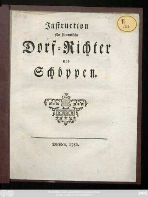 Instruction für sämmtliche Dorf-Richter und Schöppen
