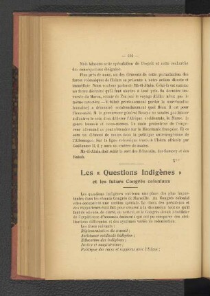 Les "Questions Indigènes" et les futurs Congrès coloniaux.