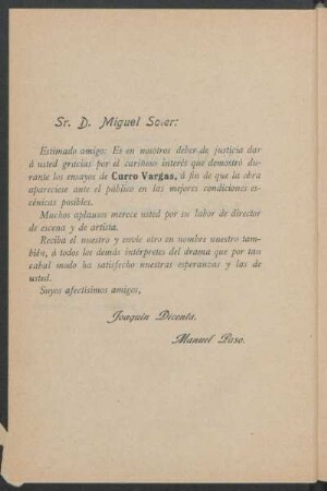 [Carta] a Sr. D. Miguel Soler