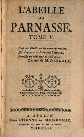 L' Abeille du Parnasse. 1752 = T. 5 - 6