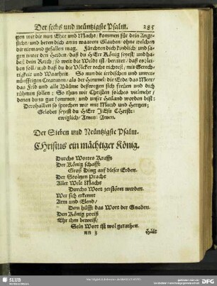 Der Sieben und Neuntzigste Psalm. Christus ein mächtiger König