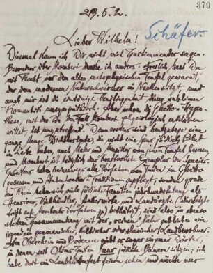 Brief an Wilhelm Schäfer