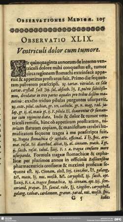 Observatio XLIX. Ventriculi dolor cum tumore