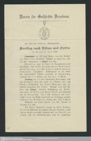 Zur Feier des 30jährigen Stiftungsfestes : Ausflug nach Zittau und Oybin am 10. und 11. Juni 1899