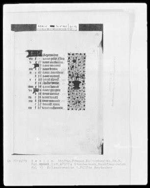 Lateinisches Stundenbuch — KL-Ligatur und Teilbordüre, Folio 12recto