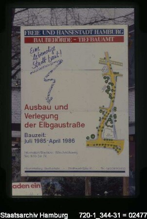 Informationstafel Elbgaustraße, Ausbau und Verlegung