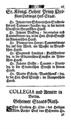 Sr. Königl. Hoheit Printz Christian Ludwigs Hof-Staat.
