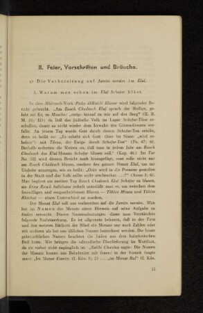 II. Feier, Vorschriften und Bräuche.