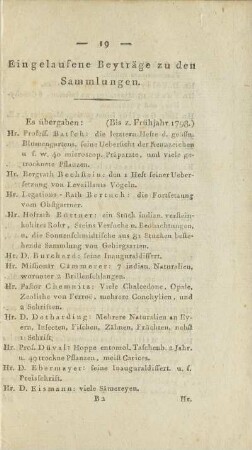 Eingelaufene Beyträge zu den Sammlungen