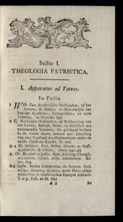 Sectio I. Theologia Patristica.