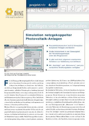 Simulation netzgekoppelter Photovoltaik-Anlagen.