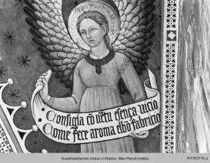 Gewölbescheitel thronendem Christus und Engel - Dekoration der Ostwand und Gewölbe mit Maestà, Heiligen, thronendem Christus, Engeln und Wappen
