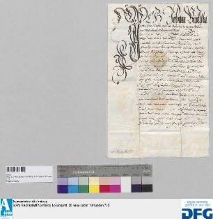 Dr. Johann Baptista Weber zum Pisenberg, Rötz und Krumbach, kaiserlicher Geheimer Rat, stellt der Stadt Nürnberg Quittung aus über 550 fl. Stadtsteuer, die er durch Wolffgang Stubenfells, Hofdiener des Erzherzogs Matthias, erhalten hatte.