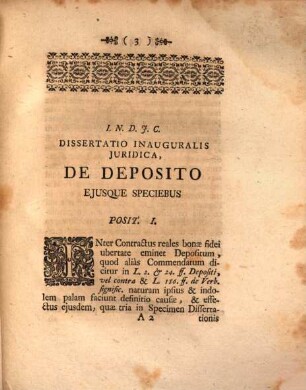 Diss. inaug. iur. de deposito, eiusque speciebus