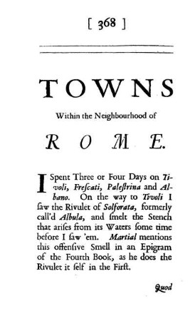 TOWNS. Within the Neighbourhood of ROME.