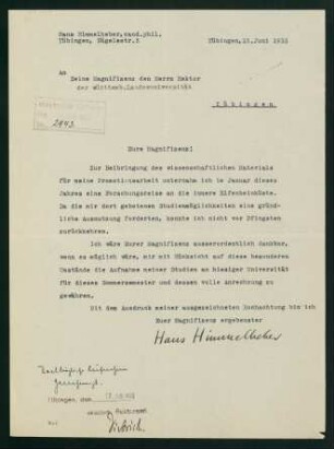 Gesuch um Immatrikulation (15.06.1933)