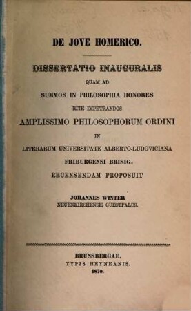 De Jove Homerico : Dissertatio inauguralis