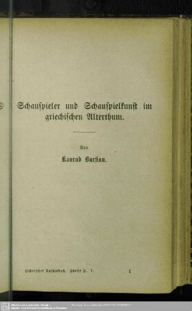 Schauspieler und Schauspielkunst im griechischen Alterthum.