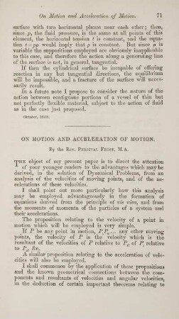 On motion and acceleration of motion.