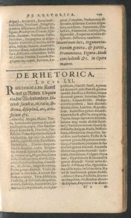 De Rhetorica. Locus LXI. - De Artib. Ad Cultum Corporis Servientibus. Locus LXX.