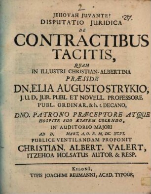 Disp. iur. de contractibus tacitis