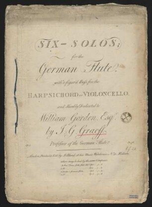 Six solos for the German-Flute with a figur'd bass for the harpsichord or violoncello, op. 5