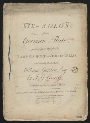 Six solos for the German-Flute with a figur'd bass for the harpsichord or violoncello, op. 5