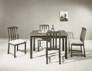 Eßtisch (Modell 321/5) mit vier Stühlen ((Stuhl mit gepolsterter Sitzfläche)) (1979; Geringswalder Sitzmöbelindustrie (JV))