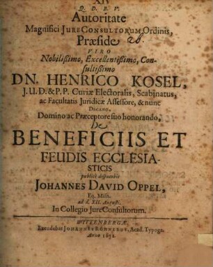 De beneficiis et feudis ecclesiasticis