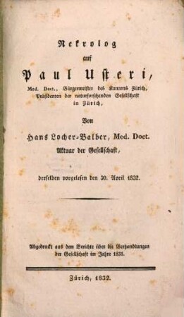 Nekrolog auf Paul Usteri