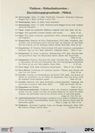 Violinen / Holzschnitzereien / Einrichtungsgegenstände / Möbel (Nr. 908-990)