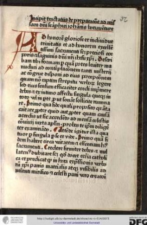 Incipit tractatus de preparatione ad missam domini seraphici Iohannis Bonaventure.
