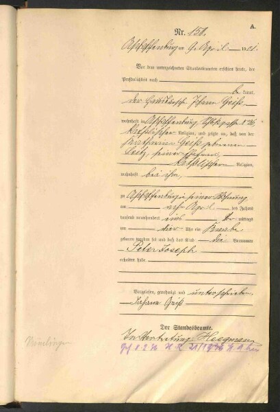Standesamtsbuch der Stadt Aschaffenburg: Geburten 365/1900 - 184/1901