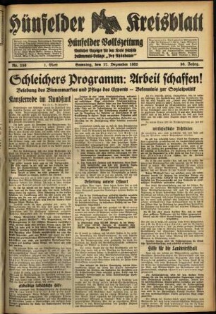 Erste Ausgabe vom Samstag, den 17. Dezember 1932.