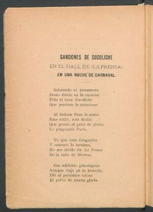 Canciones de Cocoliche : En el hall de "la prensa" en una noche de carnaval