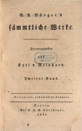 G. A. Bürger's sämmtliche Werke. 2, Gedichte ; 2. Theil