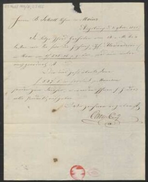 Brief an B. Schott's Söhne : 01.11.1825
