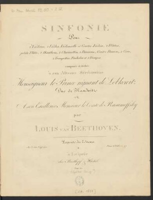 Sinfonie Pour 2 Violons, 2 Violes, Violoncelle et Contre-Violon; 2 Flûtes, petite Flûte, 2 Hautbois, 2 Clarinettes, 2 Bassons, Contre-Basson, 2 Cors, 2 Trompettes, Timbales et 3 Trompes : No. 5 des Sinfonies ; Oeuv. 67