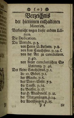Verzeichniß der hierinnen enthaltenen Materien.