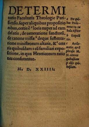Determinatio facultatis theologicae Parisiensis super aliquibus propositionibus de veneratione sanctorum