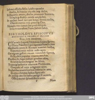Bertholdus Episcopus Aystetensis, Friderici Secundi filius natu maximus.