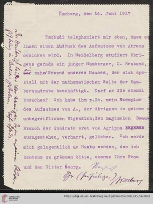 Brief von Aby Moritz Warburg an Franz Boll