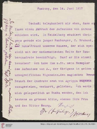 Brief von Aby Moritz Warburg an Franz Boll