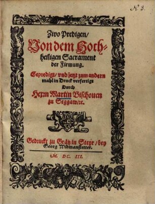 Zwo Predigen, Von dem Hochheiligen Sacrament der Firmung