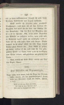 XIII. Das Mißfallen am Gegenwärtigen.