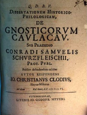 Diss. hist. philol. de Gnosticorum caulacau